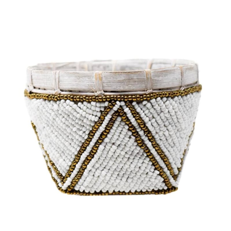 Thumbnail of Bamboo Trinket Basket White With Gold Trim image