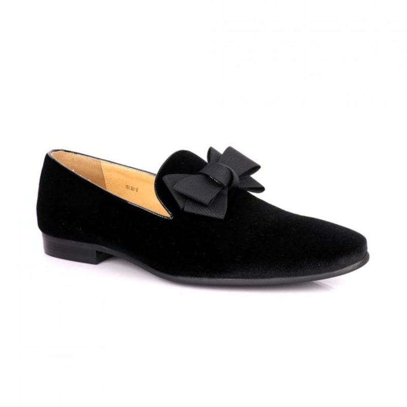 Thumbnail of Black Leather Velvet Bow Tie Loafers image