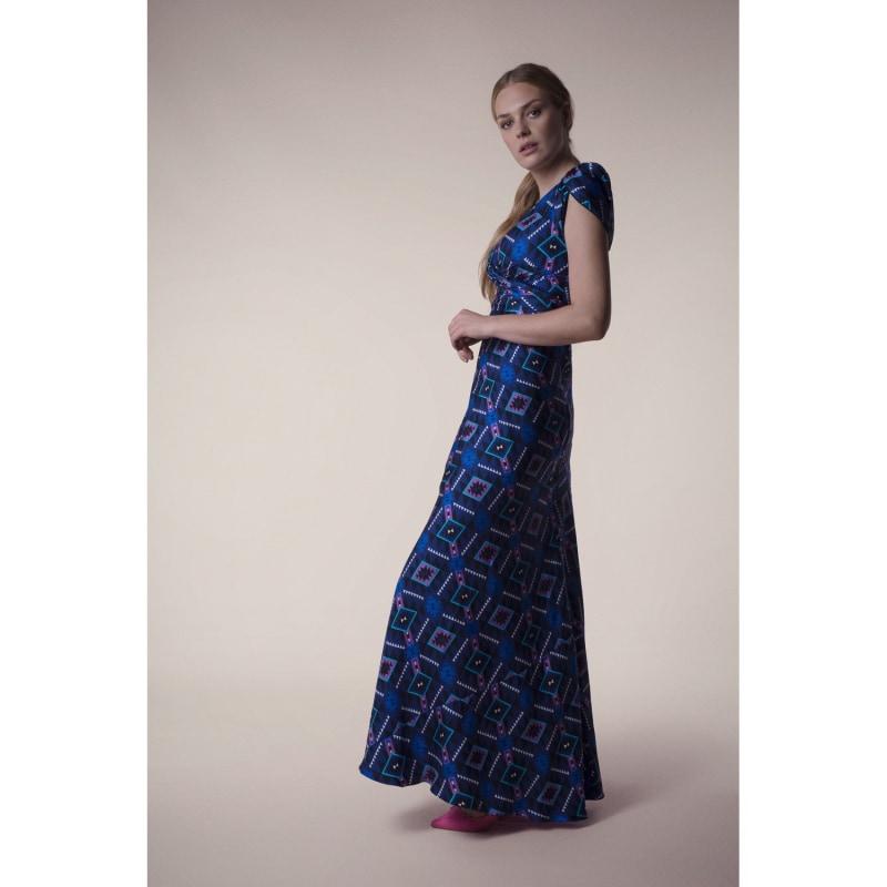 Thumbnail of Long Millie Dress Blue & Purple Geotri Print image