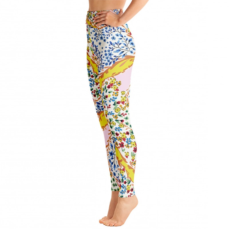 Thumbnail of High Waist Yoga Leggings In Yellow Flower Garden image