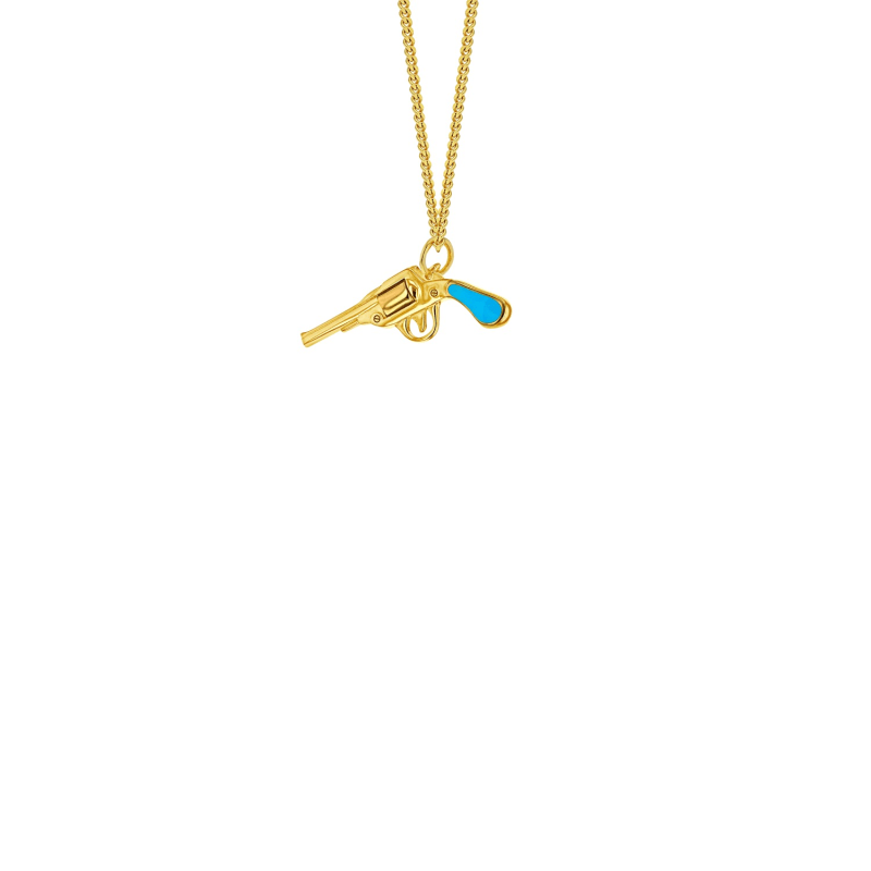 Thumbnail of Turquoise Enamel & Gold Plated Mini Retro Pistol Pendant image