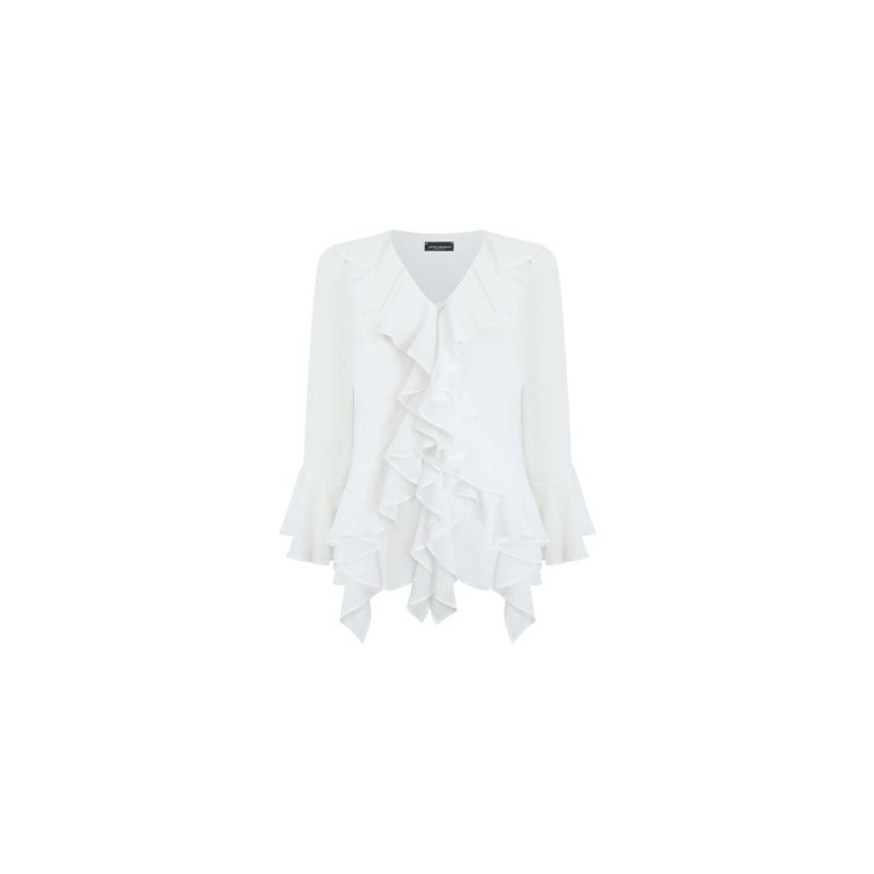 Thumbnail of V-Neck Chiffon Ruffle Blouse Cream image