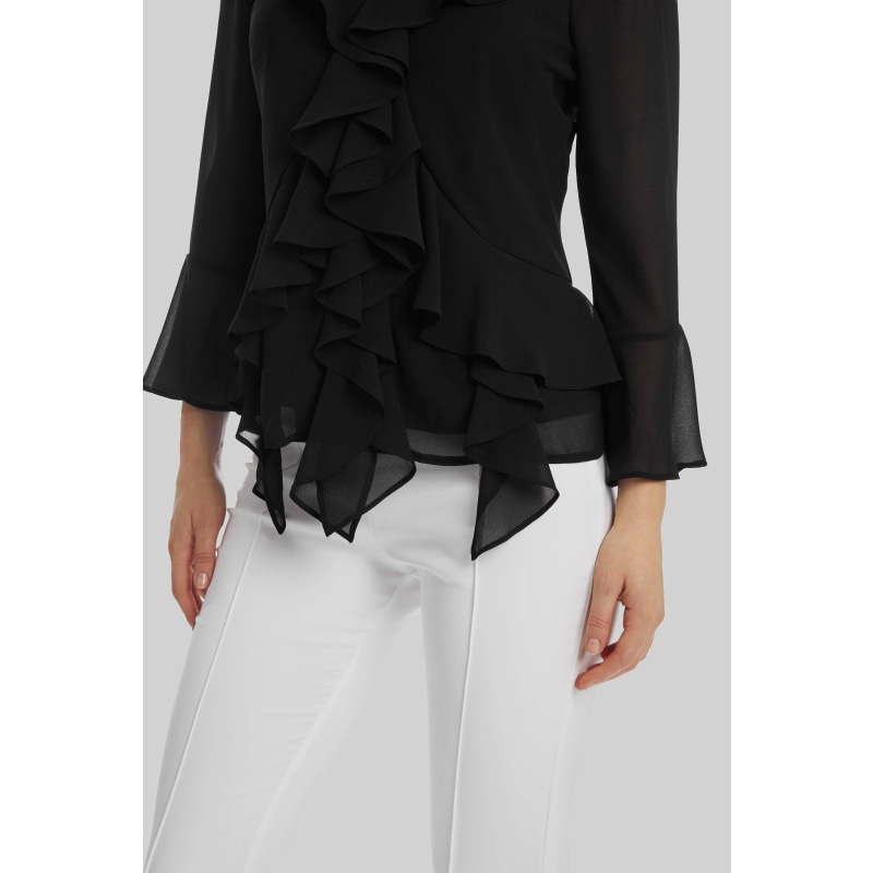 V-Neck Chiffon Ruffle Blouse In Black | James Lakeland | Wolf & Badger