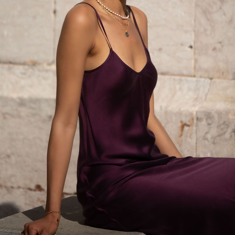 Thumbnail of V Silk Slip Dress Mulberry - Purple image