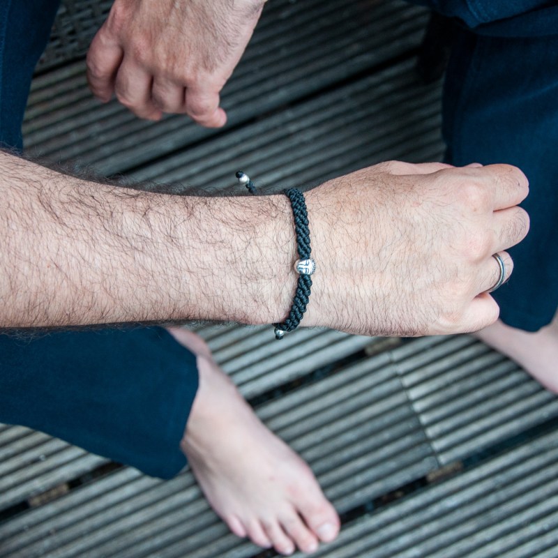 Thumbnail of Buddha Bracelet For Men - Handmade Of Black Rope & Sterling Silver - Black image