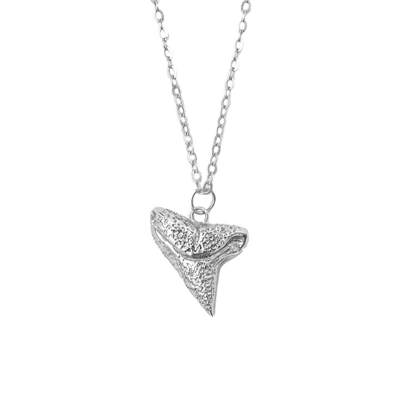 Thumbnail of 14k White Solid Gold Shark Tooth Necklace image