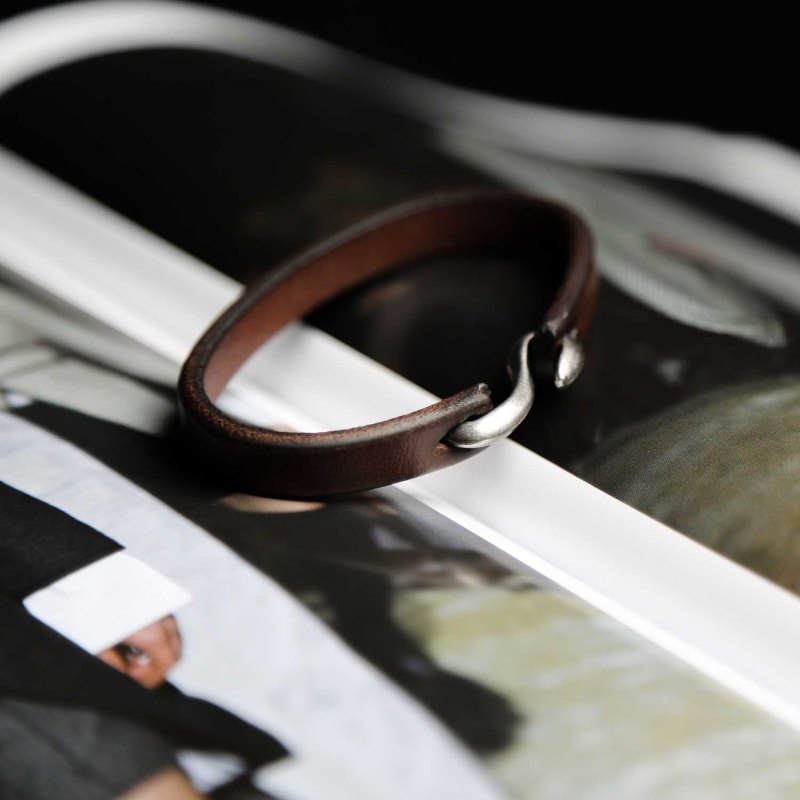 Thumbnail of Brown Leather Bracelet With Hook Closure image