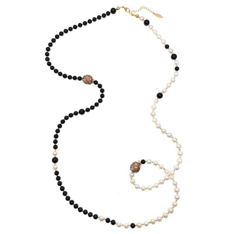 Thumbnail of Freshwater Pearls With Obsidian Statement Long Necklace image