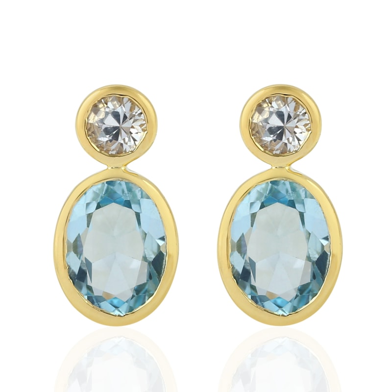 Thumbnail of Gold White Sapphire & Blue Topaz Handmade Dangle Earrings image