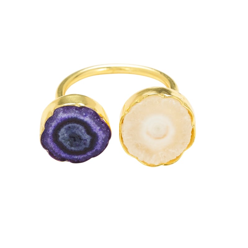 Thumbnail of Purple Cream Semi-Precious Gold 'So Solar' Ring image