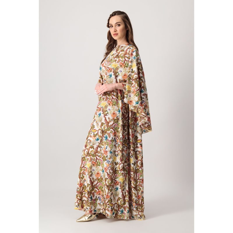 Thumbnail of Printed Silk Kaftan With Flare Sleeves In White image