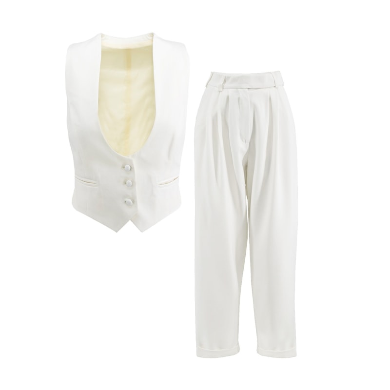 White cropped pant suit top