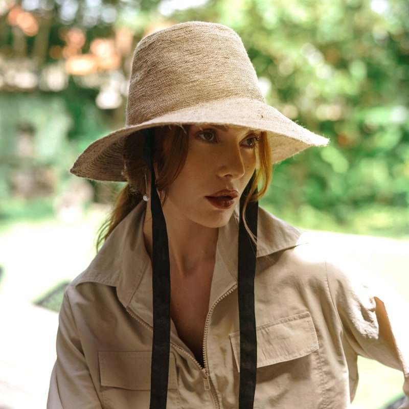 Meg Jute Straw Hat, In Nude Beige With Nude Straps Brunna.Co Wolf & Badger