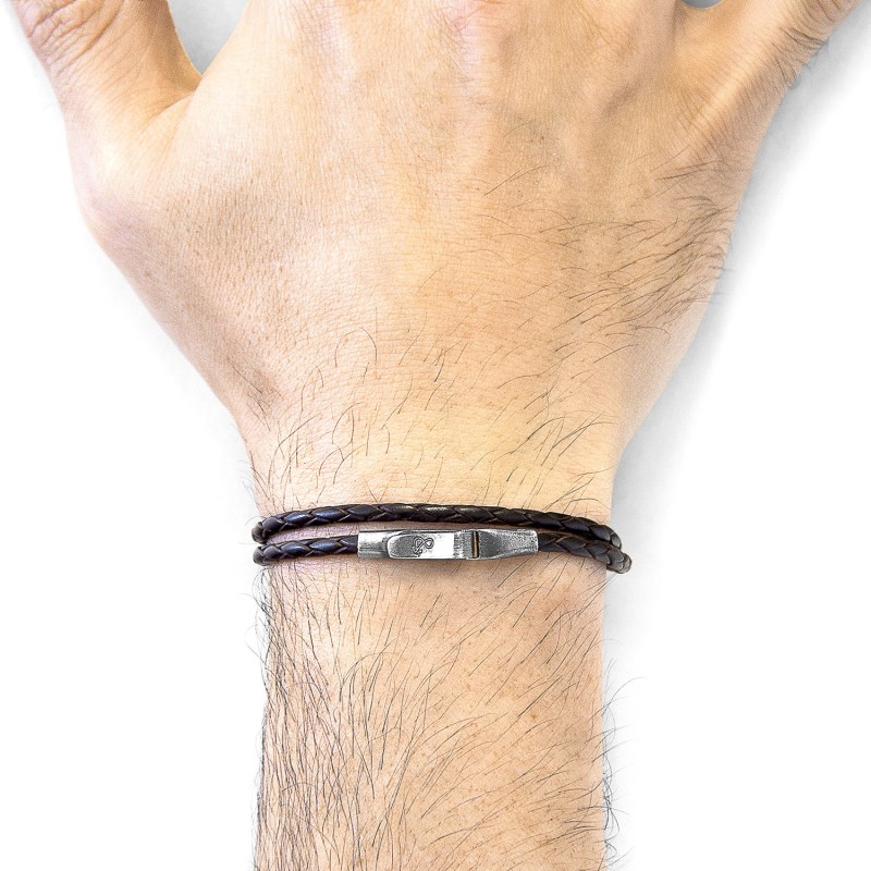 Thumbnail of Dark Brown Liverpool Silver & Braided Leather Bracelet image