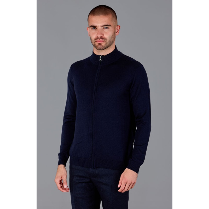 Thumbnail of Mens Lightweight Extra Fine Merino Zip Through Jumper - Navy image