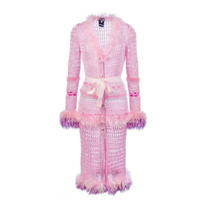 Thumbnail of Monroe Pink Handmade Knit Cardigan-Dress With Belt image