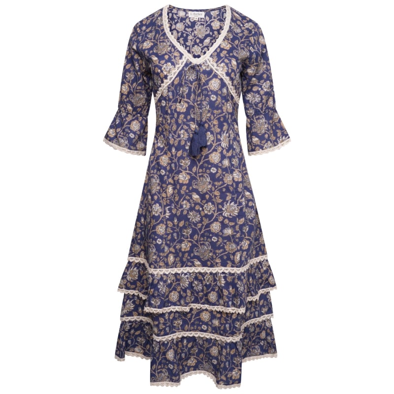 Thumbnail of Valentina Navy Floral Block Print Cotton Short Dress image