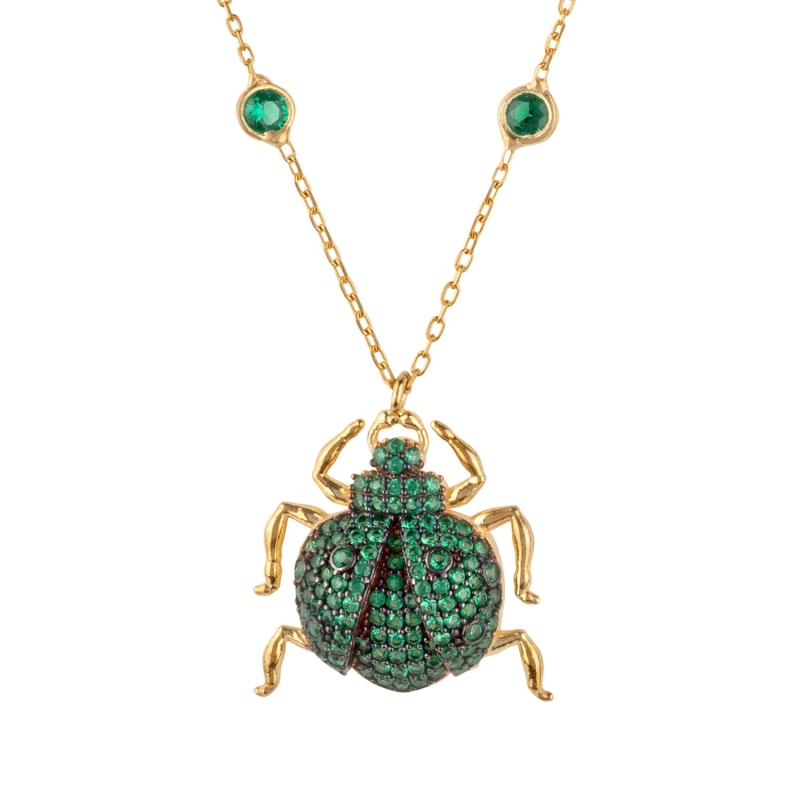 Thumbnail of Scarab Beetle Egyptian Green Pendant Necklace Gold image