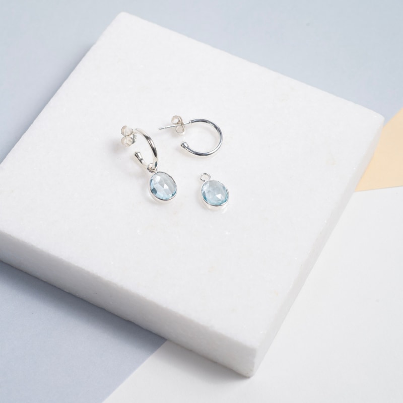 Thumbnail of Manhattan Silver & Blue Topaz Interchangeable Gemstone Earrings image