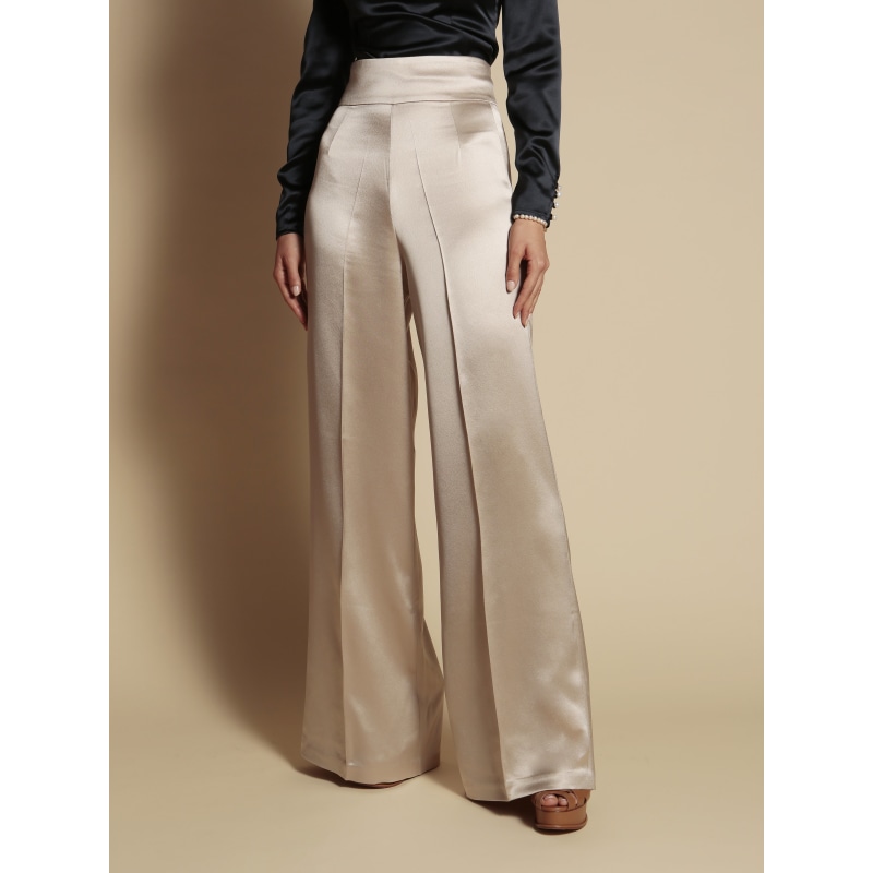 Limited Edition 'Jolie' Heavy Silk Palazzo Trousers In Ostrica by Santinni