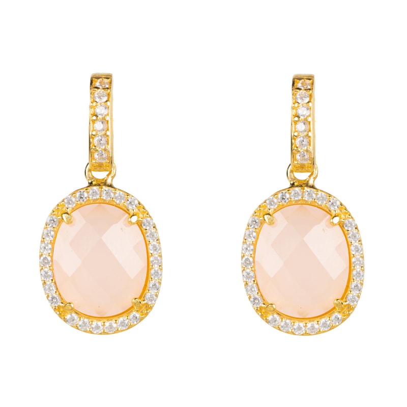 Thumbnail of Beatrice Oval Gemstone Drop Earrings Gold Rose Quartz image