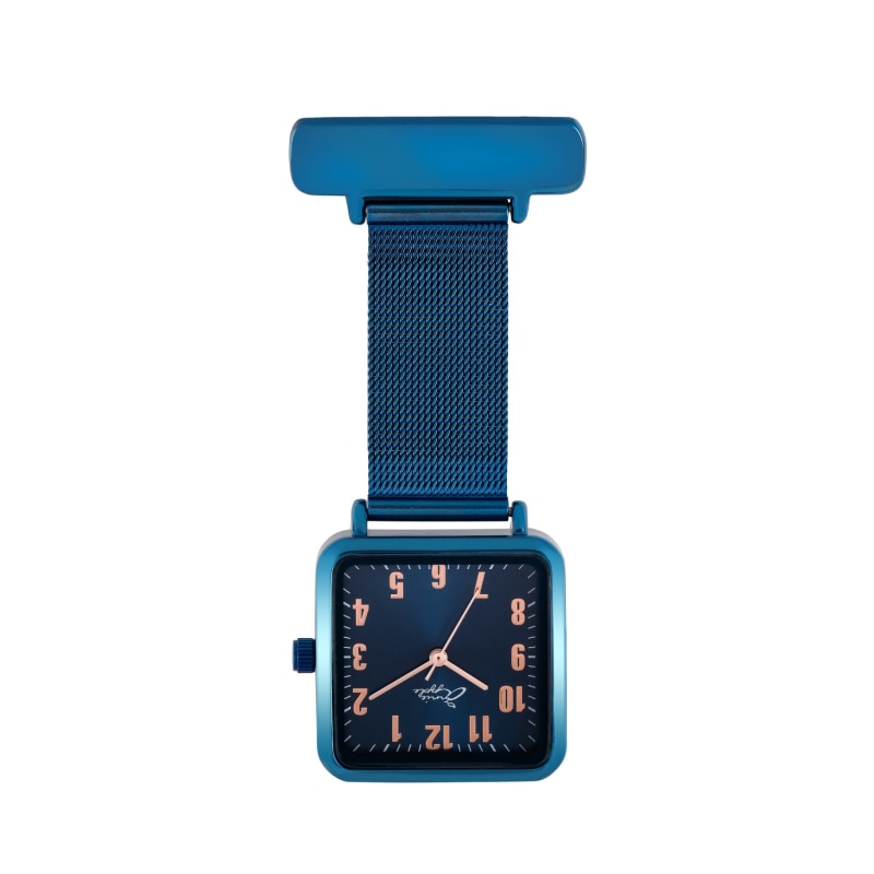 Thumbnail of Annie Apple Square Rose Gold & Blue Mesh Nurse Fob Watch image