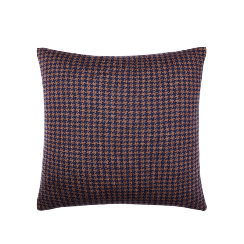 Thumbnail of Houndstooth Merino Cushion Navy & Brown image