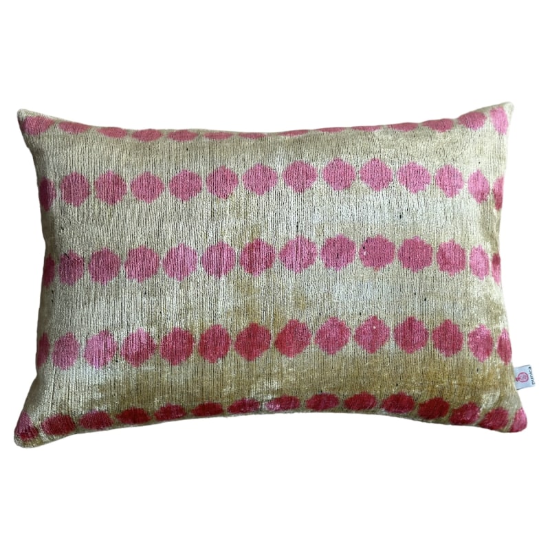 Thumbnail of Velvet Ikat Cushion - Yellow & Pinki image