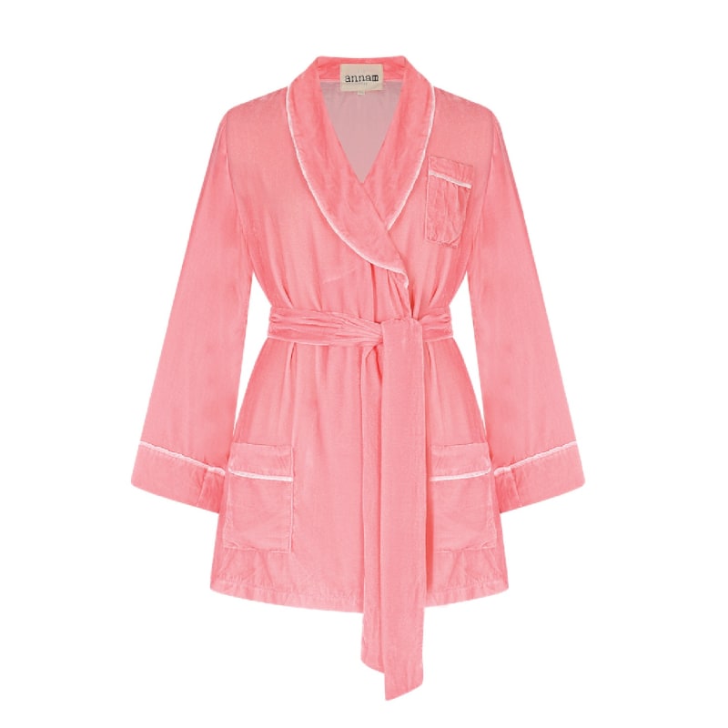 Thumbnail of Velvet  Short Robe With Belt - Cloud Pink image