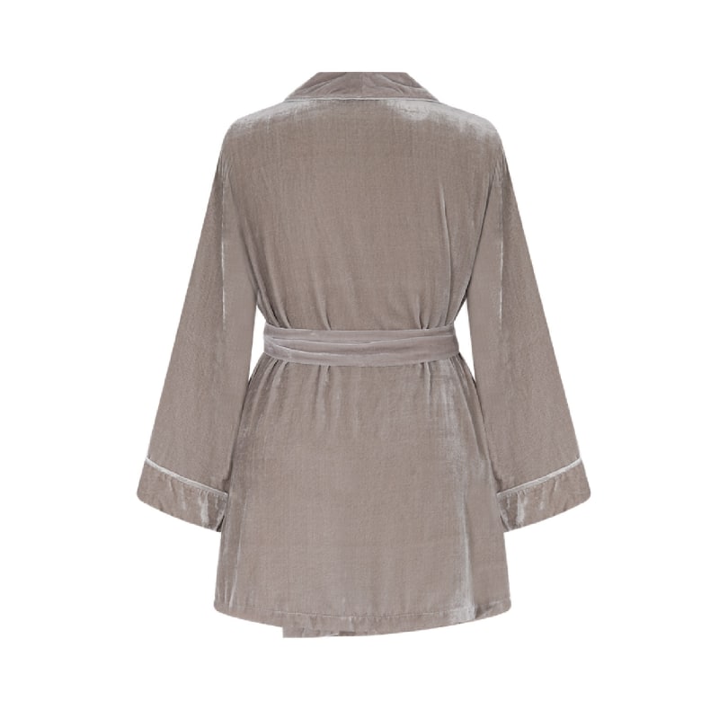 Thumbnail of Velvet Short Robe With Belt - Cool Grey image