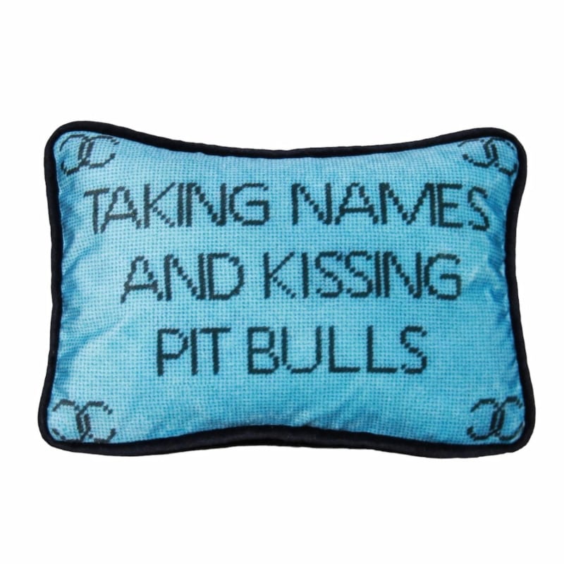 Velvet Taking Names And Kissing Pit Bulls Down Pillow by Mommani Threads