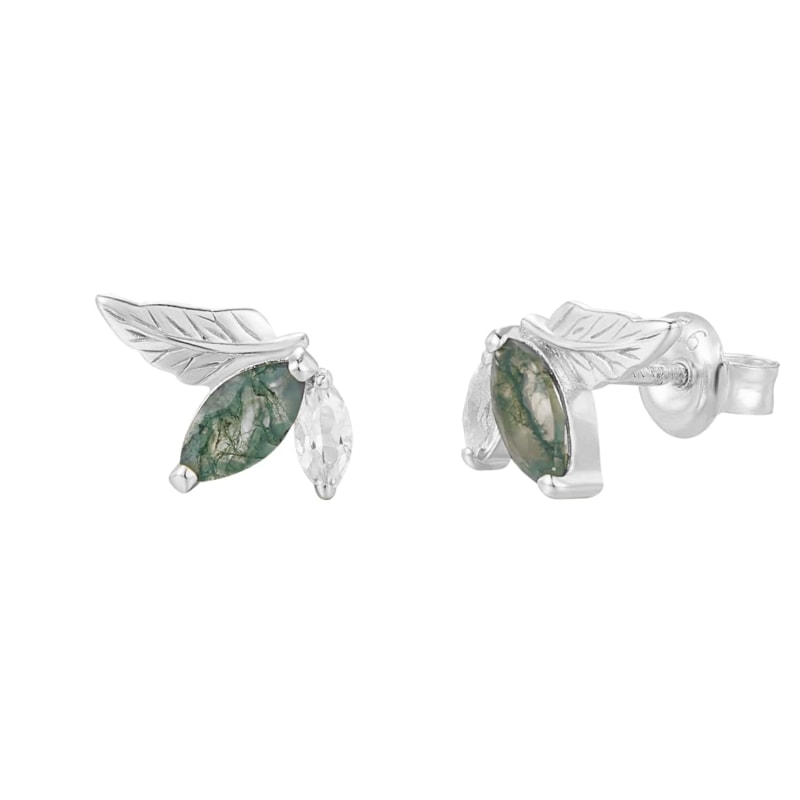 Thumbnail of Verdant Moss Agate Studs White Gold Vermeil image