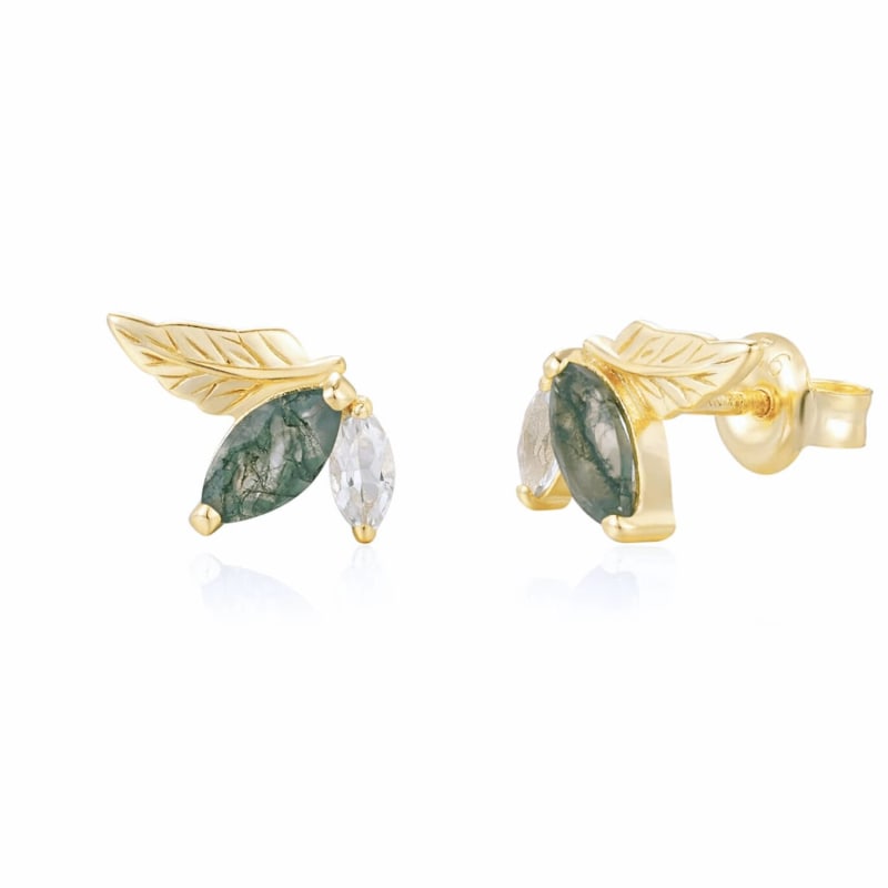 Thumbnail of Verdant Moss Agate Studs Yellow Gold Vermeil image