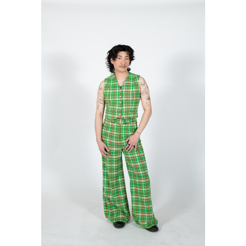 Thumbnail of Verdant Wide Leg Trouser - Apple Green Plaid image