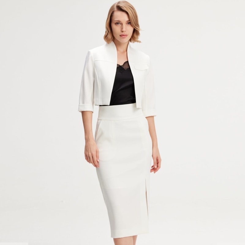 Minimalist Crop Jacket- White | Smart and Joy | Wolf & Badger Minimalist Crop Jacket- White | Smart and Joy | Wolf & Badger