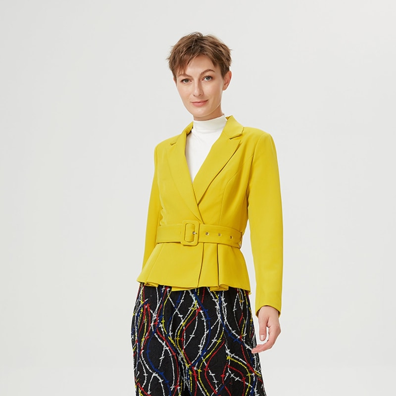 Yellow plaid pleated skirt and jacket cheap