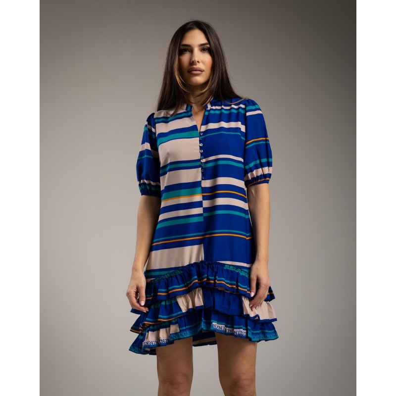 Thumbnail of Short Dress With Ruffles And V Neckline Blue image
