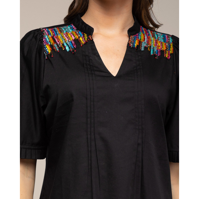 Thumbnail of Short Dress With V-Neck And Embroidered Appliques image