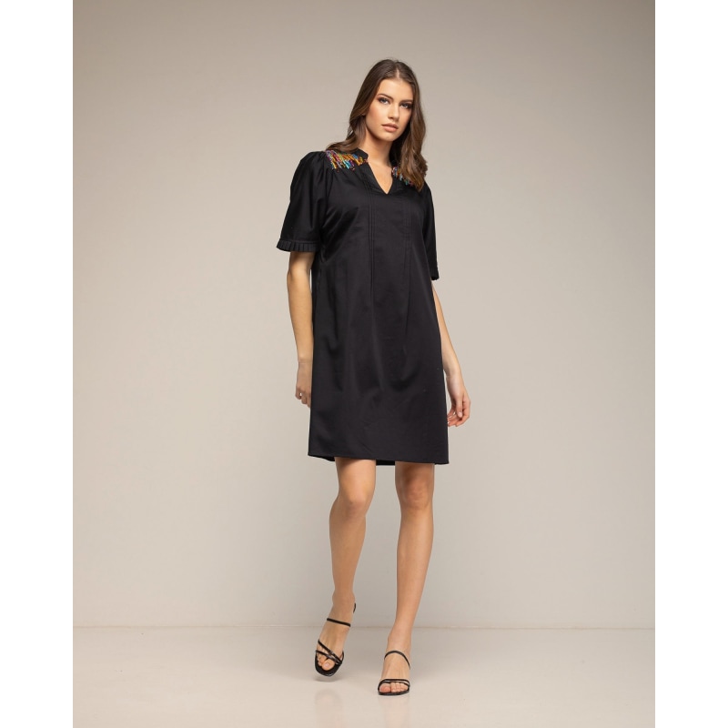 Thumbnail of Short Dress With V-Neck And Embroidered Appliques image