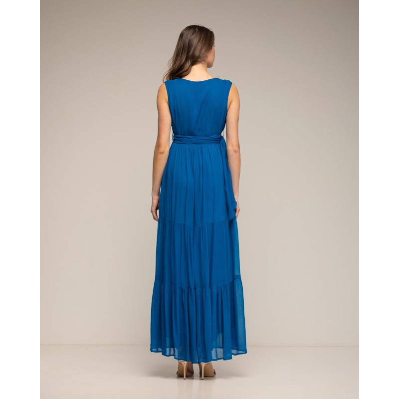 Thumbnail of Long Dress With Ruffle And V-Neck Blue image