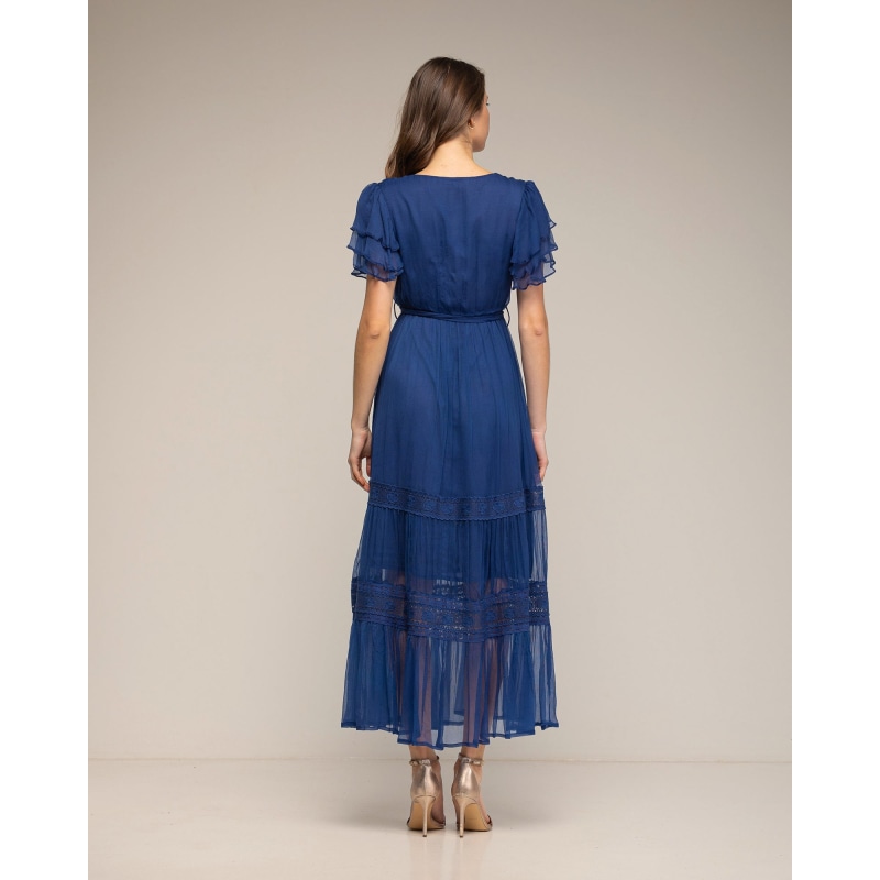 Thumbnail of Chiffon Midi Dress With Lace Blue image