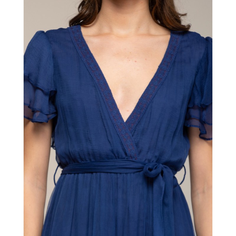 Thumbnail of Chiffon Midi Dress With Lace Blue image