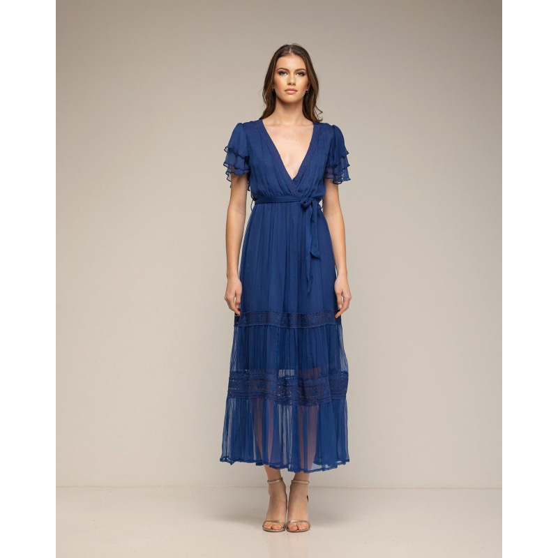 Thumbnail of Chiffon Midi Dress With Lace Blue image