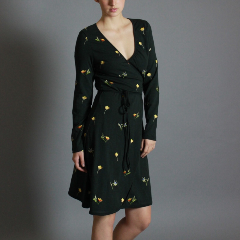 Thumbnail of Floral Embroidered Wrap Dress - Green image