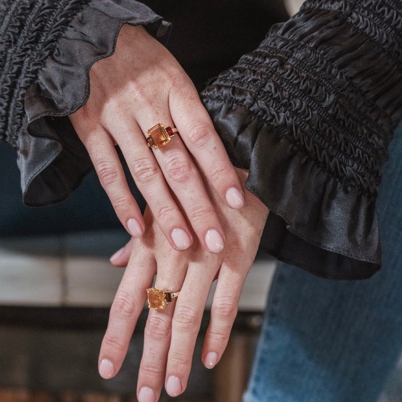 Thumbnail of Garnet & Orange Citrine Octagon Gold Ring image