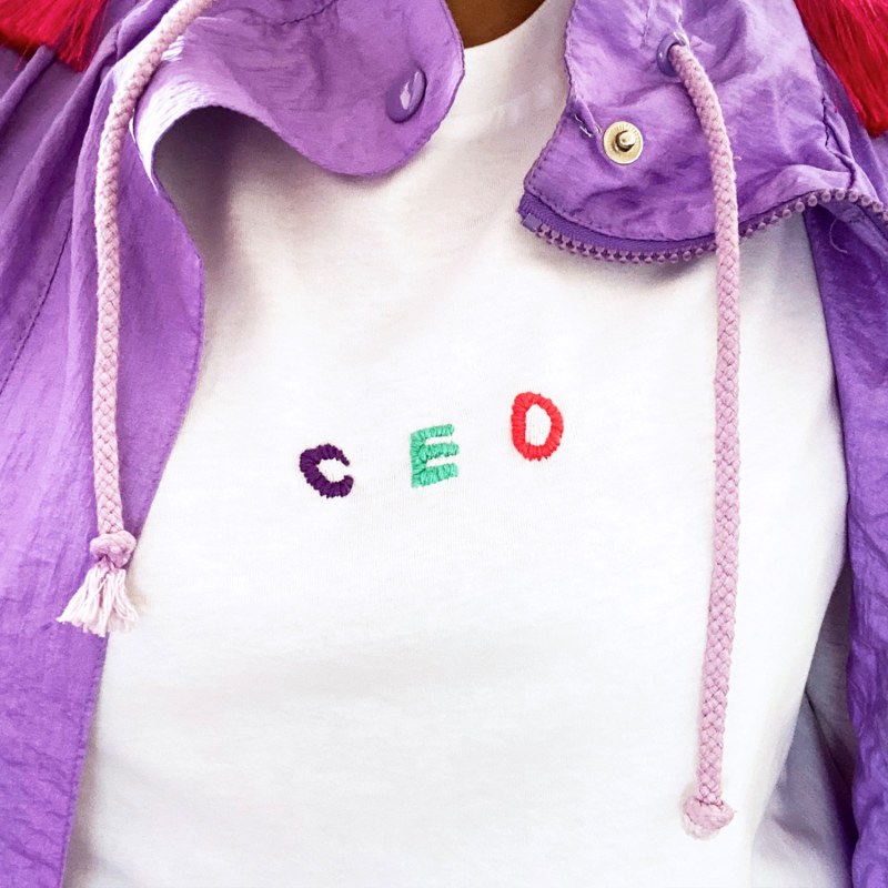 Thumbnail of White Hand Embroidered C E O T-Shirt image