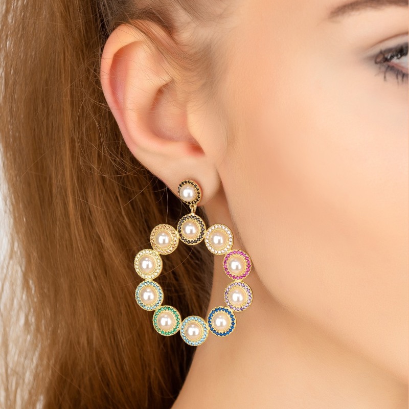 Thumbnail of The Gatsby Pearl Earrings Rainbow Cz Gold image