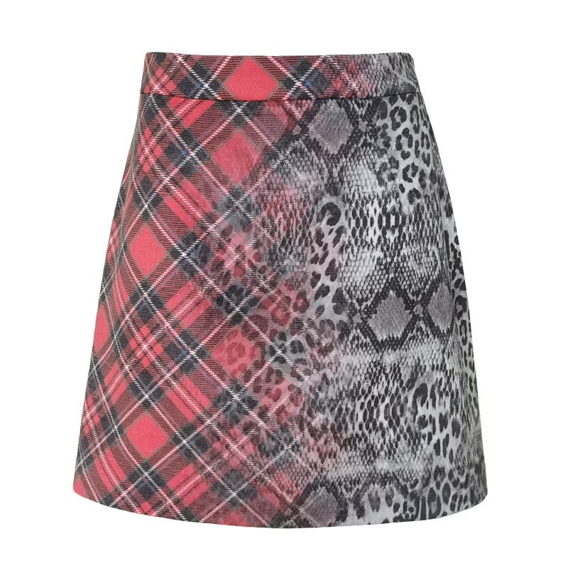 Thumbnail of Leopard & Tartan Print Mini Skirt image