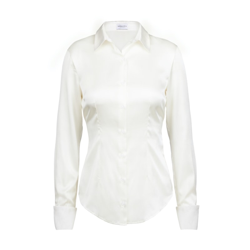 Thumbnail of Viva - White Organic Ahimsa Peace Silk Fitted Shirt image