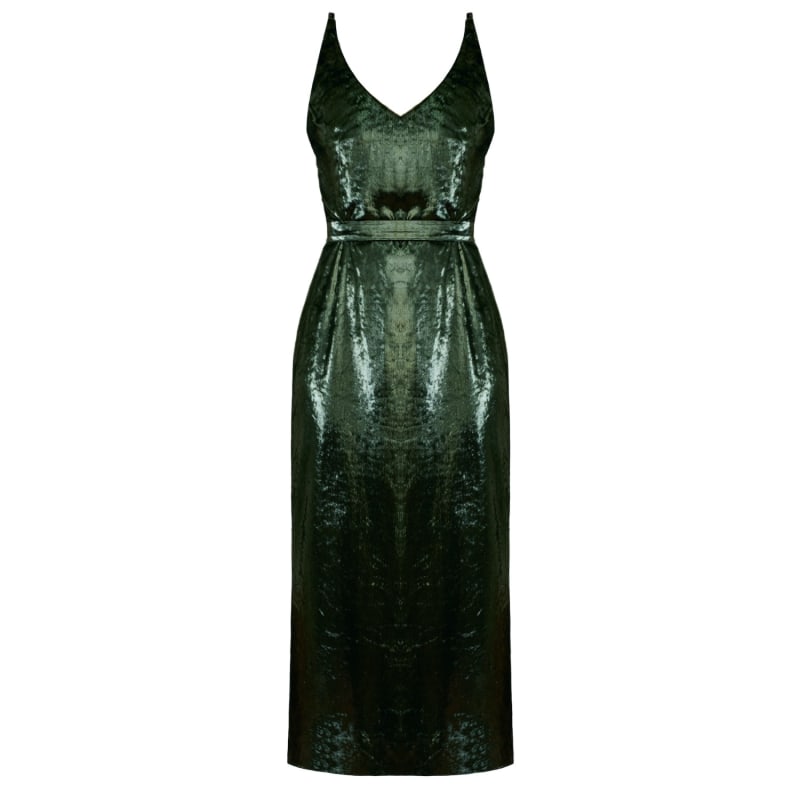 Dark green velvet midi dress best sale